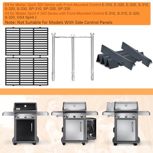 Image of Grill Parts for Weber Spirit 300 Series E310, E320, E330,S310, S320,S330,Spirit II 300 Series with Front-Mounted Control Replace 7636 Flavor Bar 69787 Grill Burners 7638 Cooking Grates