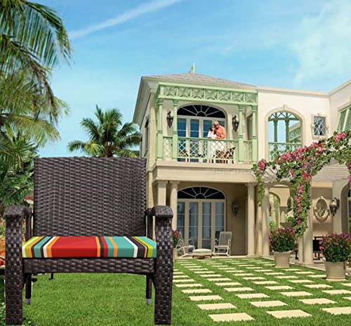 Waterproof Outdoor Patio Chair Cushions,Garden Chair Cushions Set Of 2 Red Green Colorful Color Striped Outdoor Lawn Seats Mat For Garden,High Density Sponge Filling Glider Chair Cushions,43X43X5Cm #TOP6