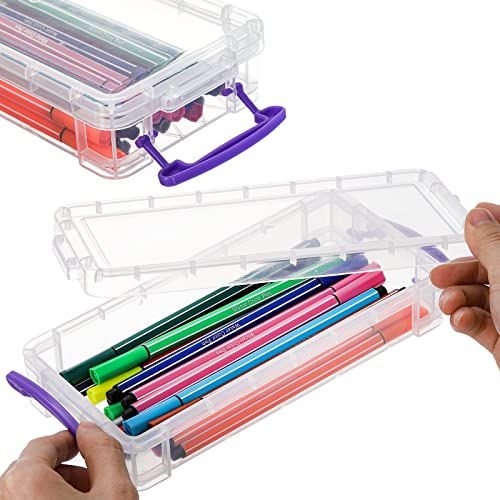Wuweot 9 Pack Large Pencil Box, Stackable Clear Plastic Pencil Case, Painting Brush Storage Box With Snap-Tight Lid, Office Supplies Organizer Watercolor Pen Drawing Tools Container, 8.5"X 4"X 1.6" #TOP2