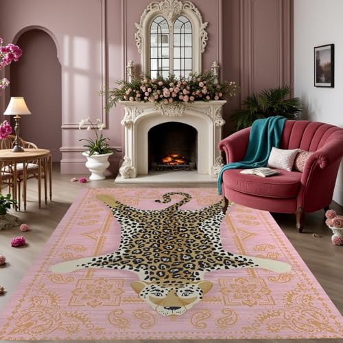 Tapete Vintage Boho Animal Print 5x7 Rosa Oro miniatura 1