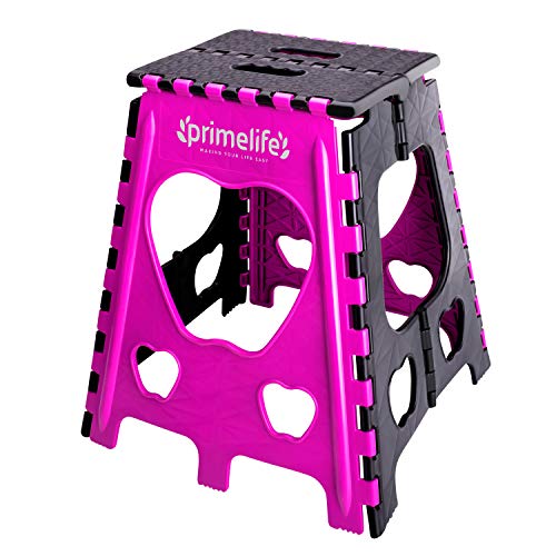 Primelife Super Strong Folding Step Stool for Adults and Kids, Kitchen Stepping Stools 18 inch,(Pink-Black)