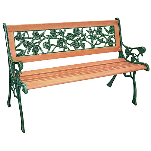 Dynamic24 Holz Eisen Rosen Parkbank Bank Gartenbank Garten Holzbank Bank...