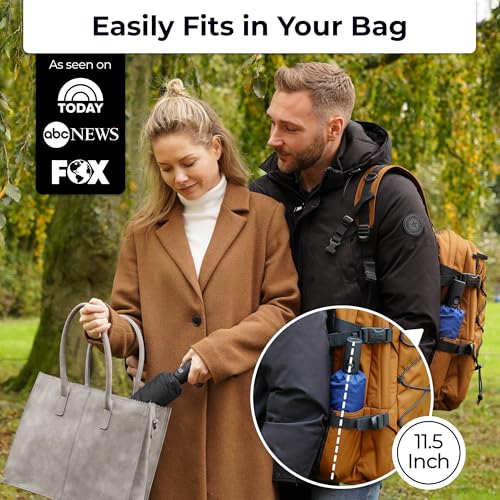 Image of TUMELLA Strongest Windproof Travel Umbrella (Compact, 100MPH Wind-Tested), Light, Portable, One-Handed Use, Automatic Folding Rain Umbrella, Durable, Premium Grip, Fits Car & Backpack