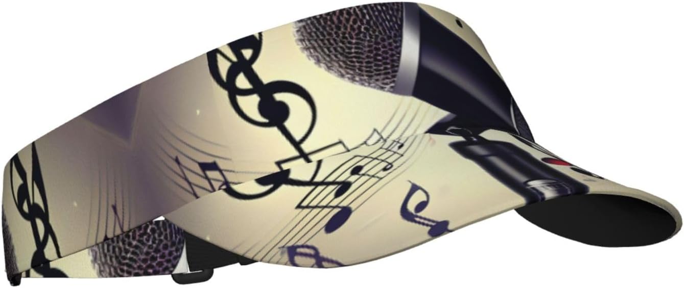 Microphone with Music Note Print Sun Visor Hats for Women Men Adjustable Sports Golf Running Sun Caps