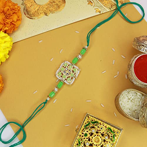 Image of I Jewels Mens Kundan & Pearl Combo Rakhi With Roli Chawal & Rakshabandhan Card For Brother /Bro /Bhai Set Of 3 Rakhi