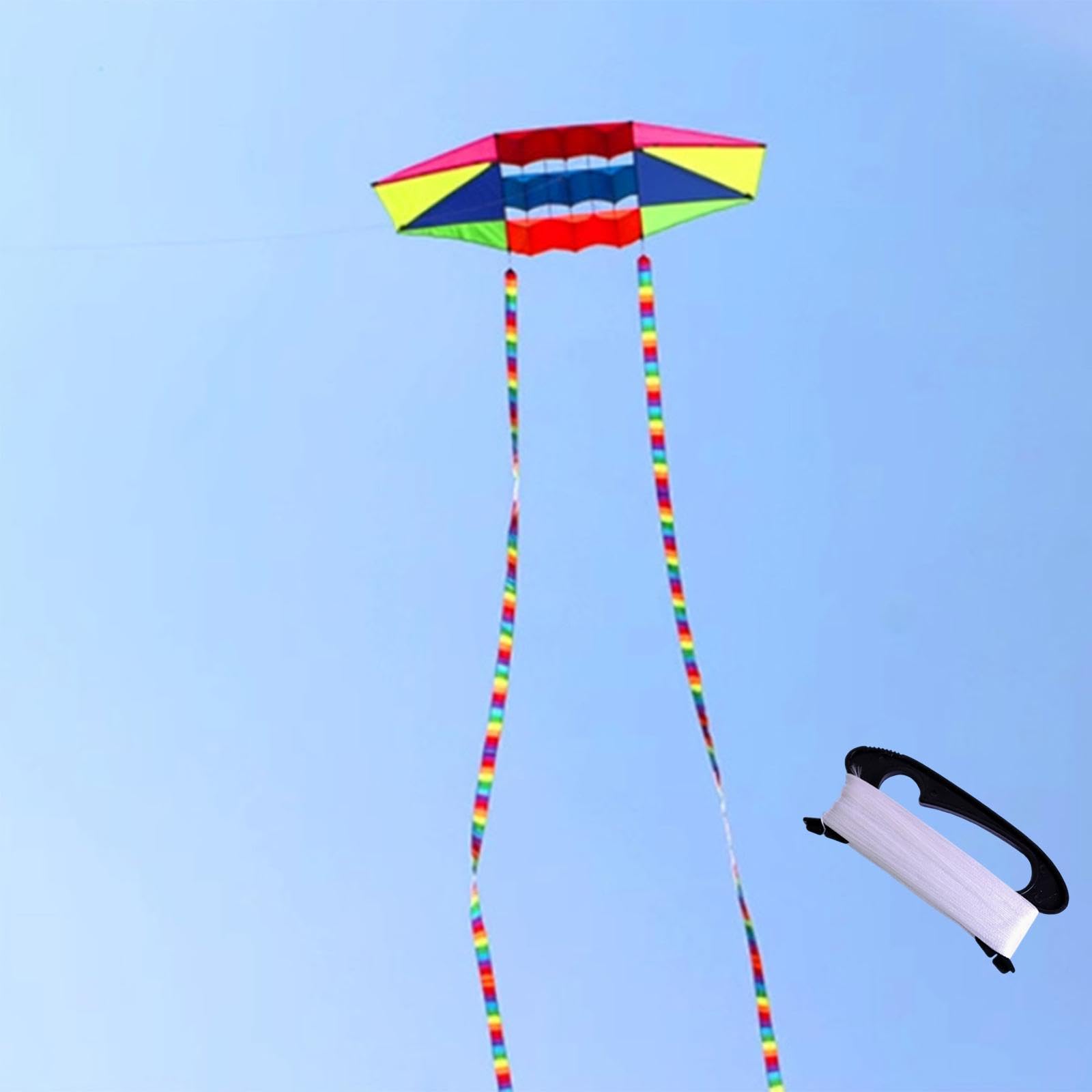 Cometa de Playa para Niños y Adultos, 205 cm x 80 cm (80.7" x 31.5"), Incluye Línea de 100m y Cola Larga, Fácil de Volar