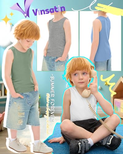 Image of 4 Pack Toddler Boys Cotton Tank Tops | Ribbed, Sleeveless T-Shirts, Summer Undershirts, Slim Fit, Crewneck, Layering, Sizes 18M-5T