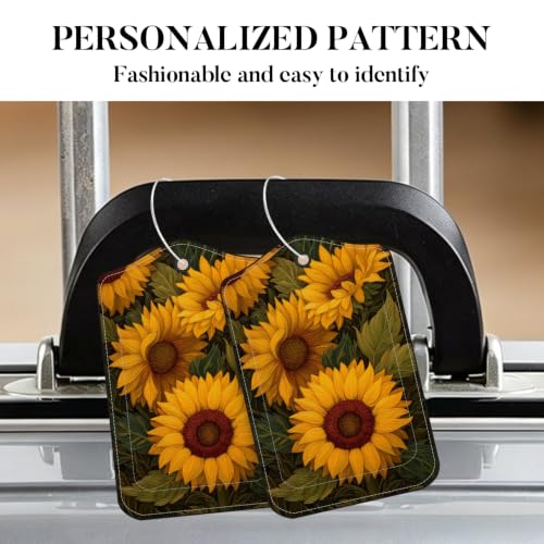 Image of Sunflower Luggage Tags 2 Pack, PU Leather Privacy Flap