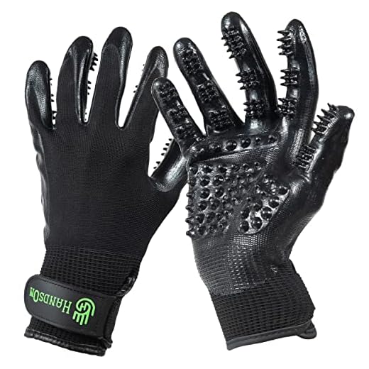 H Handson Pet Grooming Gloves - #1 Ranked, Award Winning Shedding, Bathing, Hair Remover Gloves - Brush for Cats, Dogs, and Horses (Black, XL)