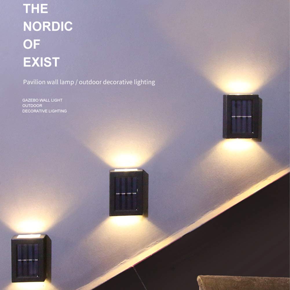 CALIDAKA Paquete de 2 lámparas solares LED de pared, lámparas de pared de seguridad para exteriores, impermeables IP65, luces solares solares para vallas, luces solares LED de pared para el hogar,