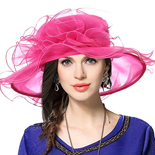 VECRY Femmes Organza Derby Fascinator Mariée Chapeau de Mariage (019-Rose)