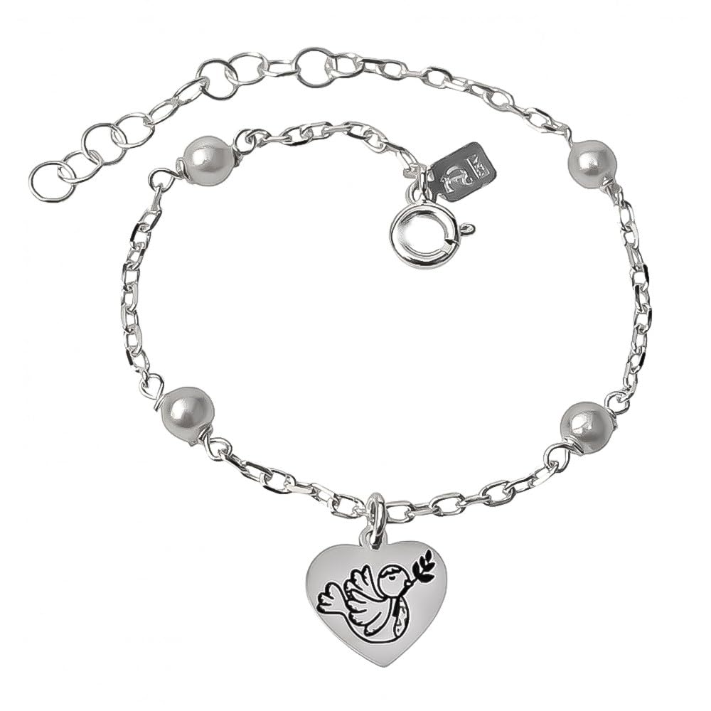 Bracciale in argento sterling 925m per bambina Prima Comunione 15 cm. Catena forzata con perle da 4 mm.