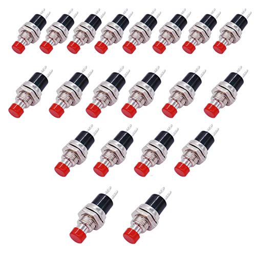 mxuteuk 20個1A 250V AC 2ピンSPSTレッドノーマルオープンミニ瞬間プッシュボタンスイッチPBS-110-R