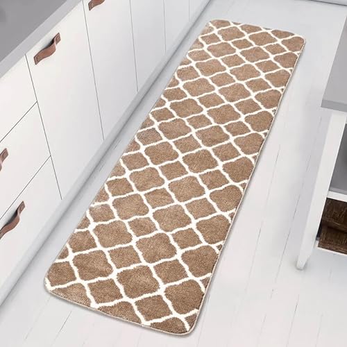 Image of Saral Home Tangier Soft Microfiber Durable & Washable Multipurpose Bedside Runner for Home /Kitchen /Living Area /Lobby /Office Entrance with Anti Skid Backing (Beige, 40x100 Cm)