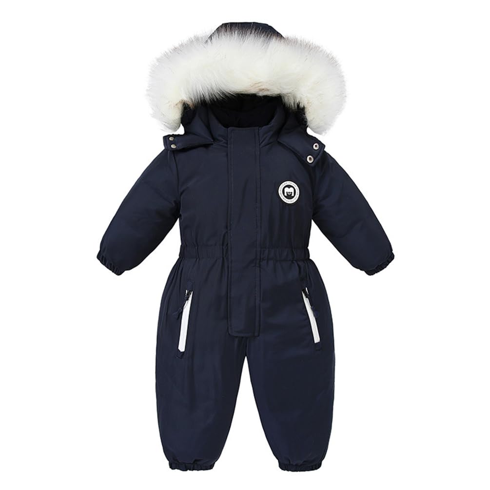 Baby Jungen Schneeanzug mit Kapuze Schneeoverall Baby Winteroverall Winddichte Warme Skianzug Mädchen Fleece Dicke mit Fellkragen Kapuze