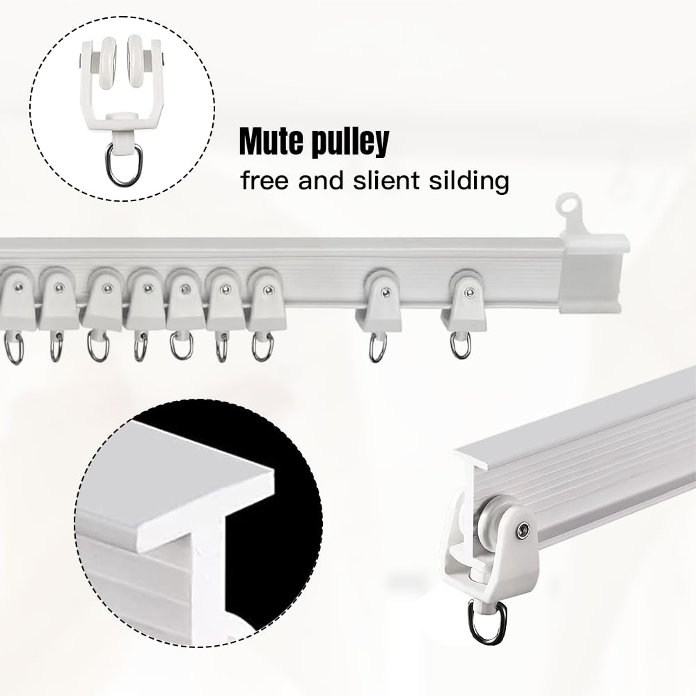 Binario Curvo per Tende a Soffitto, Pieghevole per Finestra a Golfo, PVC, Con Accessori per Doccia (3 m Bianco)