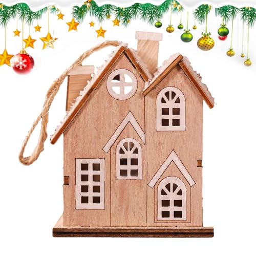 Casa del villaggio di Natale, paesaggio di Natale illuminato, casa rustica in miniatura, decorazione decorativa per la casa, decorazione invernale da tavolo per, piano da tavolo