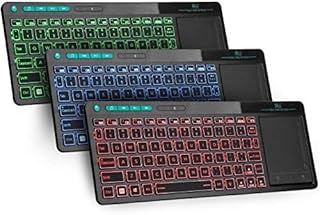 Rii K18 Plus Wireless 3-LED Color Backlit Multimedia Keyboard with Multi-Touch Big Size Trackpad,Rechargable Keyboard for Android TV Box,PC,Smart TV,Xbox,Raspberry Pi, HTPC IPTV,Windows, MacOS