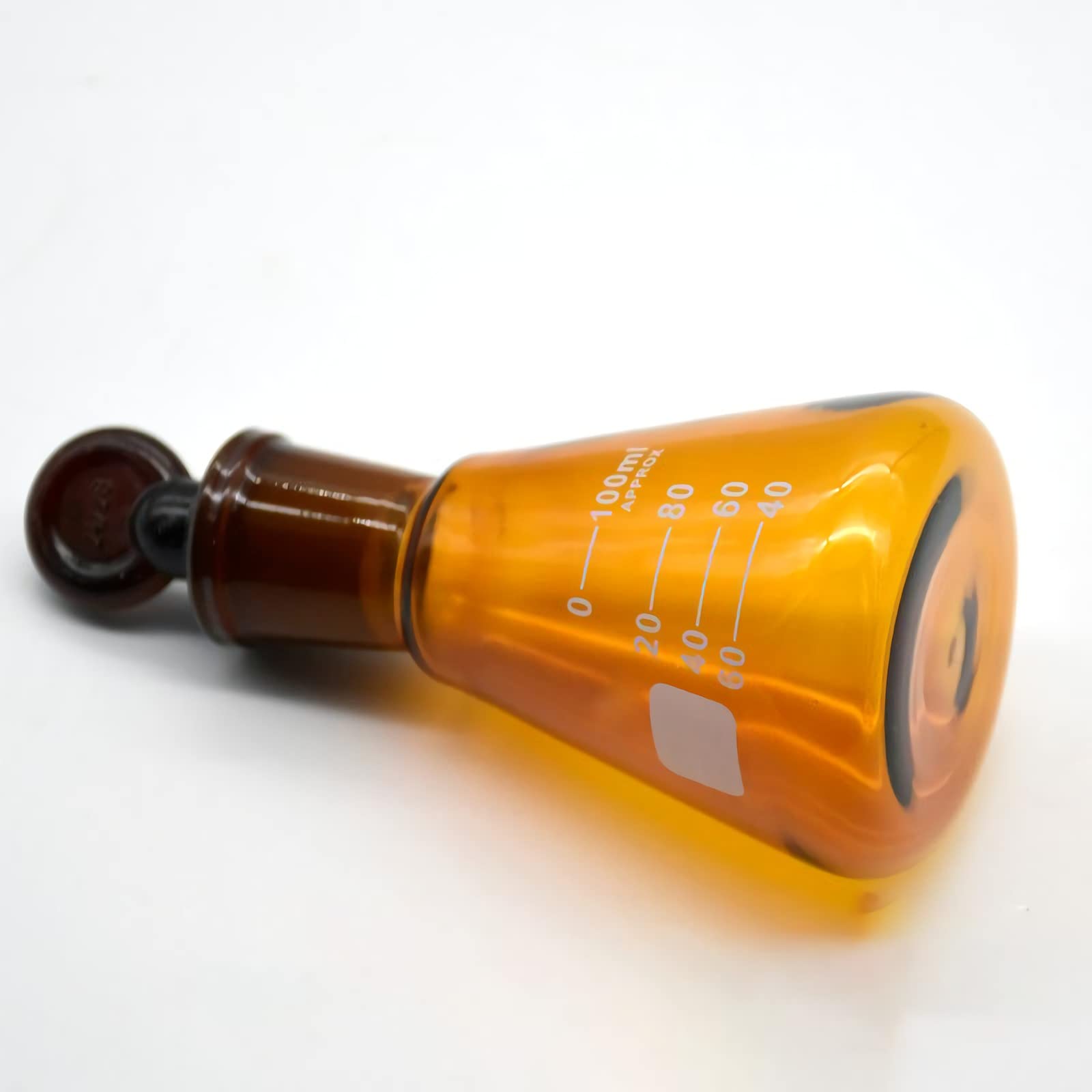Matraz Erlenmeyer de vidrio, matraz de laboratorio ámbar, vaso triangular de boca de molienda con tapón, cristalería graduada, para experimentos científicos 500 ml (250 ml)