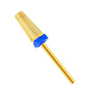 SQULIGT Tungsten Nail Drill Bit, 5 in 1 Carbide Tapered, 3/32" Shank, Two Way Rotate Use, for Nails Fast Removing Acrylic Nail Hard Gels Cuticle Nail Efile Bit for Nail Drill Machine Medium, Golden