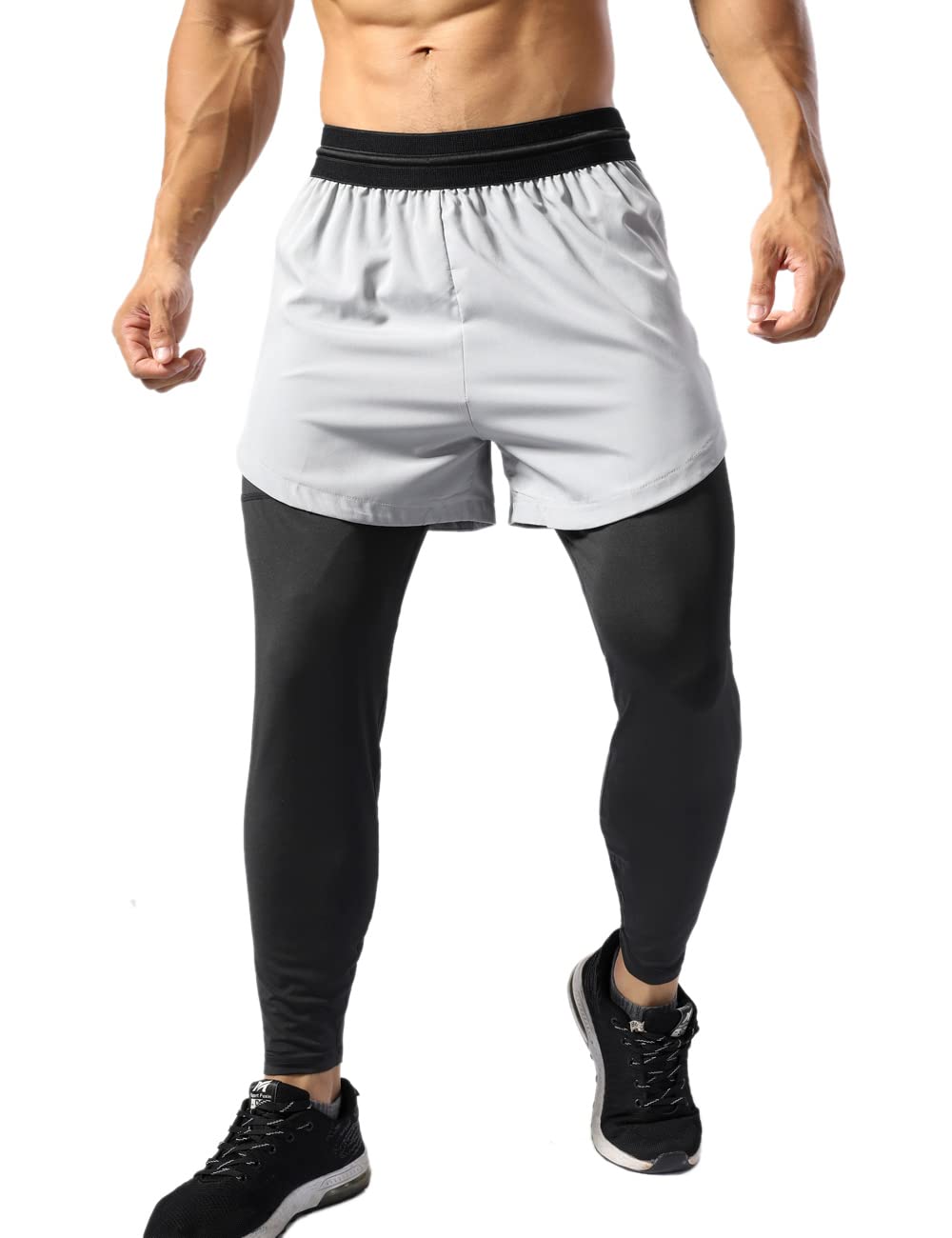 Muscle Alive Hombre 2 en 1 Deportivos Pantalones Leggings de compresión ​Fitness Pants Cortos Bolsillos para teléfono Pantalones