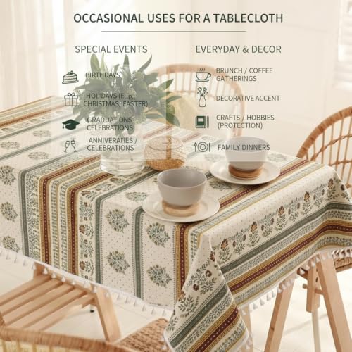 Image of RRC Microfiber Cotton Dining Table Cover 60 x 90 Inch for 6 Seater, Pack of 1 Rectangular Printed Table Cloth with Tassels, Washable Centre Table Cover, Durable & Fade Resistant