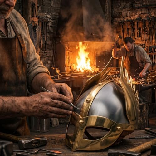 Image of AnNafi Medieval Wing Helmet with Eye Mask, Norman Nasal King Helmets, Viking Armor Winged Gladiator MF Doom Emperor Wings Armour Medeeval Helm for Adult, SCA LARP Replica Costume Steel 18g