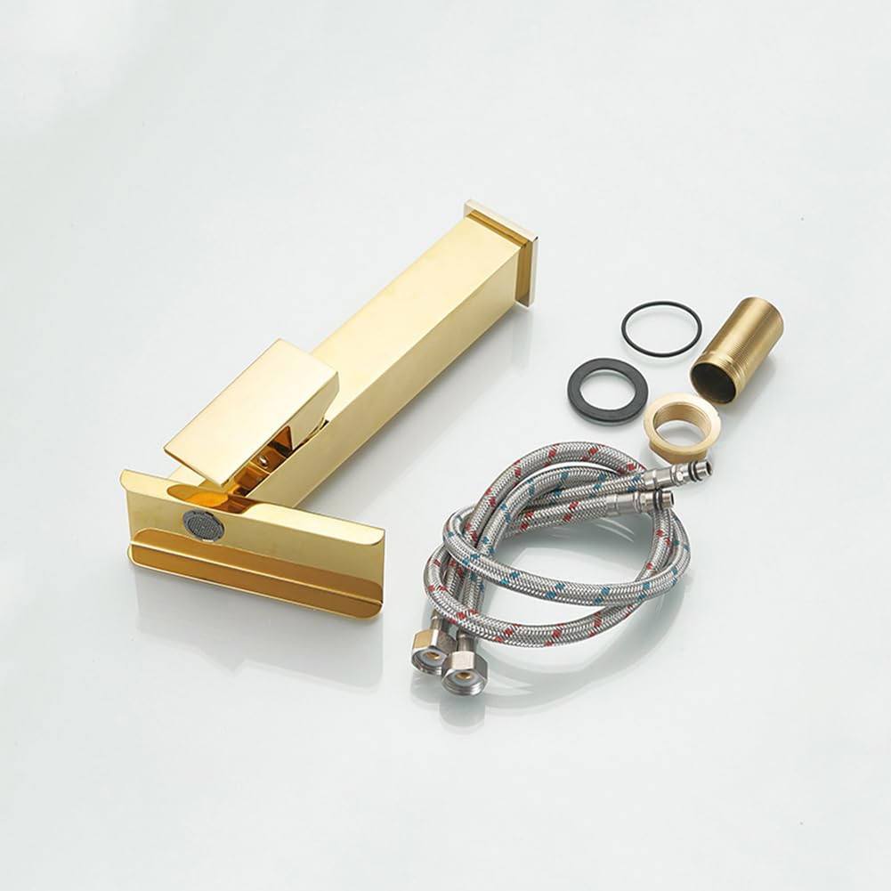 Wasserhahn Bad Wasserfall Waschtischarmatur Messing Einhebel Mischbatterie Hoch Waschbecken Armatur, Badarmatur Waschtischbatterie Badezimmer, Gold
