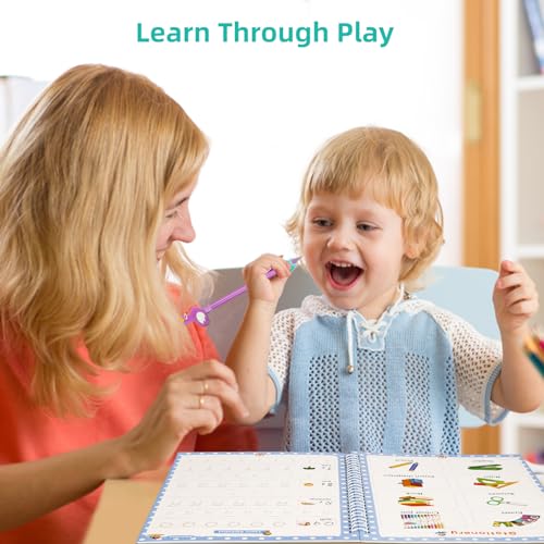 Image of Reusable Grooved Handwriting Practice Workbooks for Kids Ages 3-8 - Magic Disappearing Ink & 3D Groove - Preschool Kindergarten Children Writing Books with Pen Grips