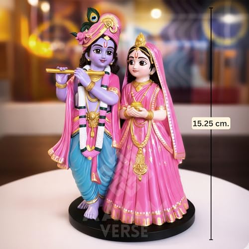 Image of Manmohak Radha Krishna Idol - 6 Inch UV Resin Murti | Hand-Painted Divine Couple Statue for Home Decor, Temple & Gifting