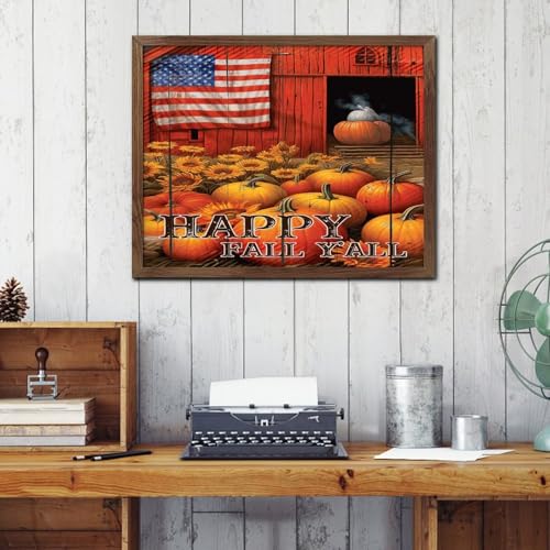 Panneau en bois à suspendre Happy Fall Y'all déco murale cadre 40x50
