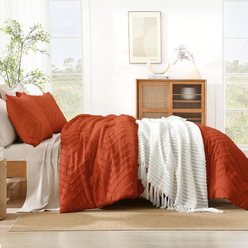 Image of Litanika Boho Queen Comforter Set, 3 Pcs Orange Lightweight Bedding Set
