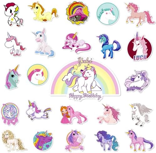 BAIYINGMOER 30 Pcs Cute Unicorn Stickers for Water Bottles, Waterproof Vinyl Kawaii Stickers for Scrapbook Laptops, Fantasy Party Decorative Decals for Girls Teen