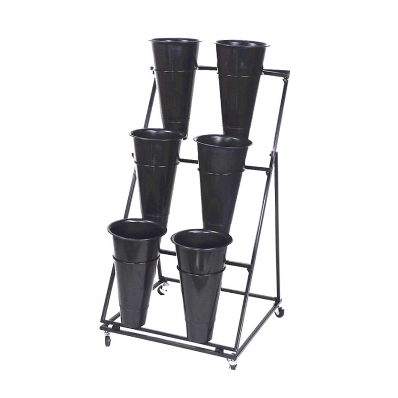 XBTGS Flower display stand - indoor plant stand, heavy-duty mobile metal plant stand with wheels and bucket, home flower pot stand, wrought iron flower cart with whee,Black-6 Bucket