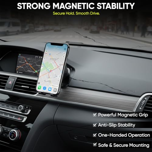 Image of ONE 7 Magnetic Car Phone Holder for Dashboard | Strong Magnetic Mobile Mount | 360 Rotating Car Phone Stand | One Hand Operation | Universal Smartphone Holder | Carbon Fiber Finish | ON ST-34