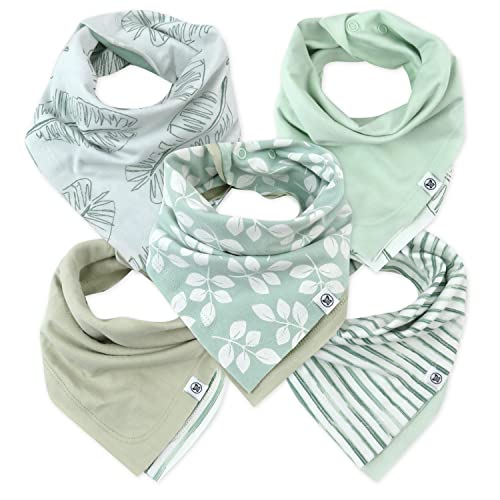 Image of HonestBaby Boys Organic Cotton Bandana Drool Bib Multipack, 5-Pack Jumbo Leaf Sage, One Size