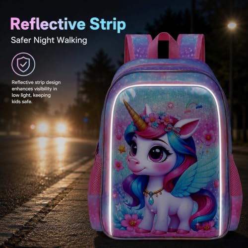 Image of WZLVO 3PCS Kids Backpack for Girls, Unicorn Dinosaur Animal Prechool Elementary Kindergarten School Bookbag with Lunch Box