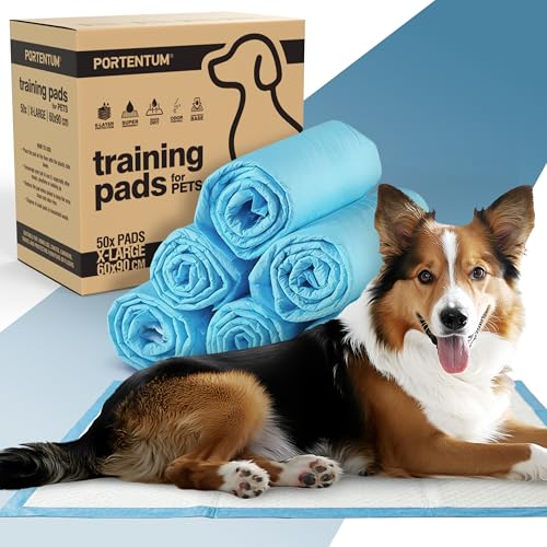PORTENTUM Alaise pour Chien 90x60 cm 50 unités – 6 Couches absorbantes antifuite – Alèse jetable pour éducation – Tapis Absorbant Chien Anti-odeurs