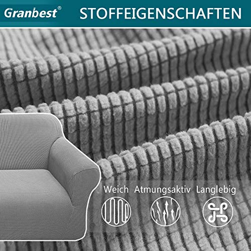 Granbest High Stretch Sofabezug Moderne Sofaüberwurf Jacquard Elastische Sofahusse für Wohnzimmer Protector für Hunde Haustiere (3 Sitzer, Hellgrau)