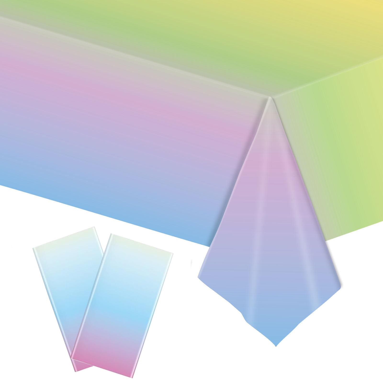 YAAVAAW 137x274cm Pastel Rainbow Table Cloth Party,2Pcs Large Girls Birthday Tablecloth Iridescent Tablecloths Plastic Rainbow Tablecover for Unicorn Baby Shower Wedding Rainbows Party Decorations