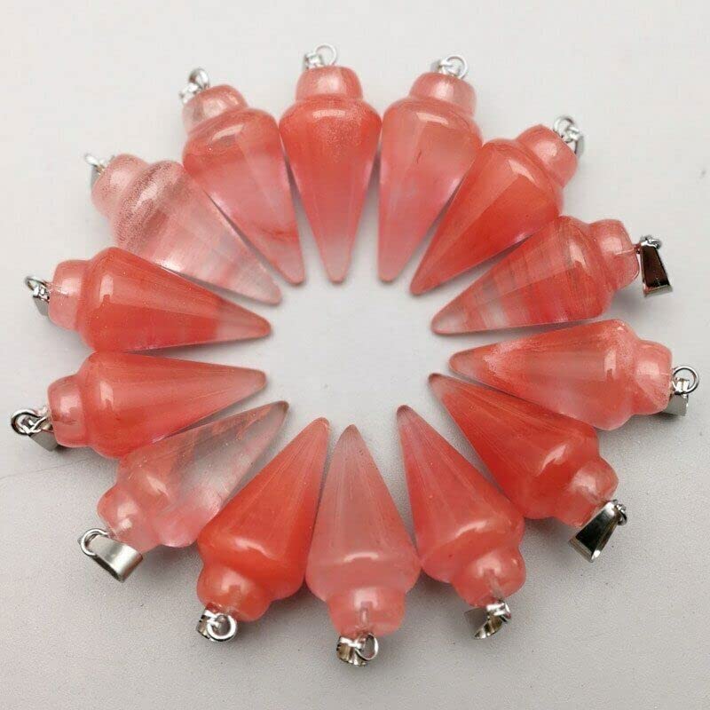 XSWLKJ Wholesale lots 12pcs Natural Cherry Quartz Stone Pendulum Circular Cone Pendant Bead 30x15mm