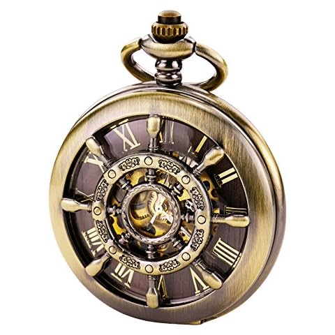 TREEWETO Reloj de Bolsillo Esqueleto con Diseño de Timón Cover