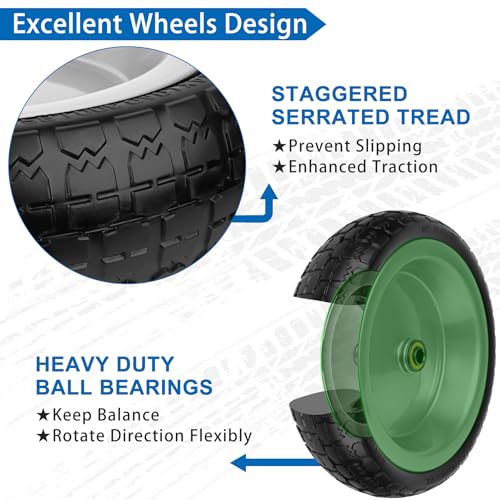 Image of 13 Inch Flat Free Wheels Tires 4.00-6 Solid Replacement with Universal 5 /8 inch Axle Bore Hole, 8 Spacers and 4 Pins, for Wheelbarrow, Garden Wagon, Hand Truck, Trolley, Lawn Mower, 2 Pack