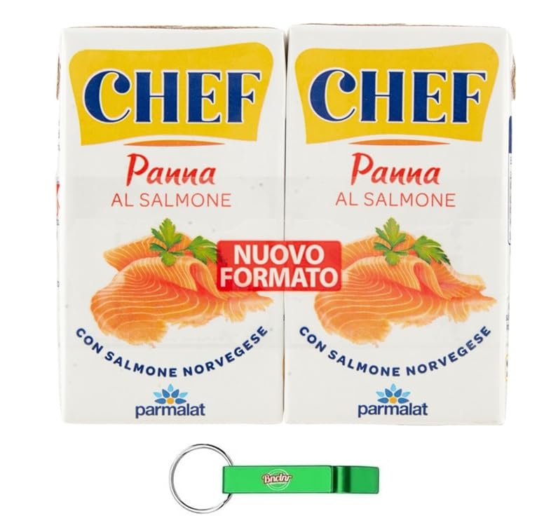 Parmalat Chef Panna al Salmone - Crema con salmón (18 unidades, ideal para condimentar primeros platos de todo tipo, 2 x 125 ml + llavero Beni Culinari gratuito)