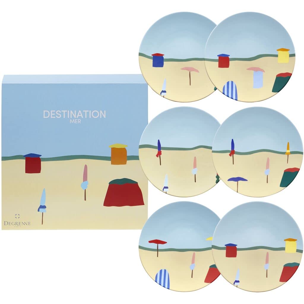 DEGRENNELuxury French Round Plates Gift Box | Destination Mer Collection | Set of 6