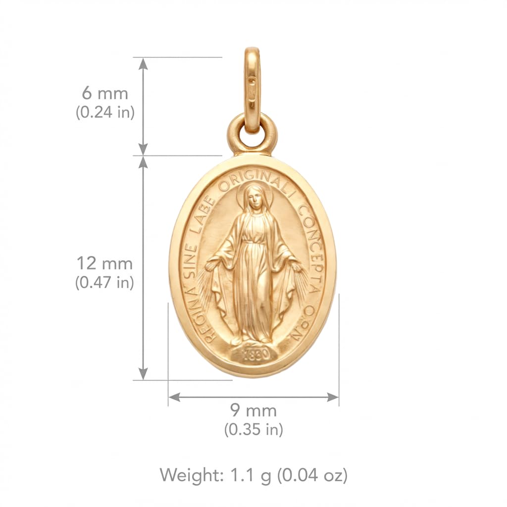 Alexander Castle Dziecięcy Mały Solidny 9-karatowy Złoty Cudowny Medal Katolicki Wisiorek - 12mm x 9mm Cudowny Medal TYLKO WISIOREK z pudełkiem prezentowym