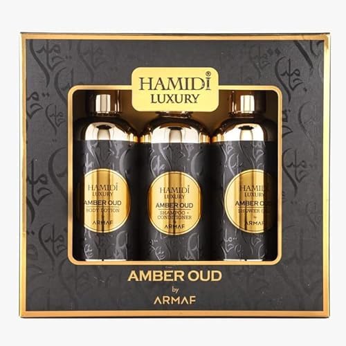 Hamidi Luxury Amber Oud by Armaf, 3-Piece Gift Set for Men & Women, Shower Gel, Body Lotion, Shampoo & Conditioner (2-in-1), Alcohol-Free, Daily Care