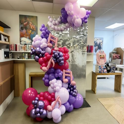 Image of Pink and Purple Balloons Garland Arch Kit, Metallic Pink and Purple Latex Balloons for Girl Women Birthday Bridal Baby Shower Party Decoration
