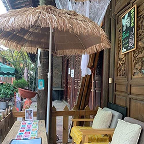 Maeer Strandschirm mit 8 Rippen Sonnenschirm Tropisch Bastschirm UV-Schutz Bis UPF 50+ Balkonschirm Hawaii Stroh Schirm Höhenverstellbar Mit Fransen & Knickbar, Natur – Bild 4