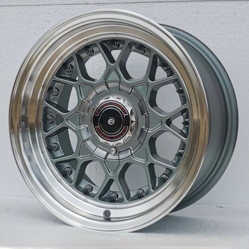 Image of MS 15 inch 7J Gun Metal Grey Deep Dish Chrome Lip Alloy Wheel with PCD-4X100 for Swift,i20,Ignis,Baleno,Verna,City,Amaze etc (Set of 4)